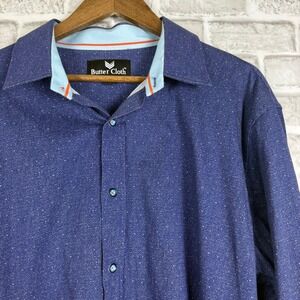 Butter Cloth Mens 2XL Blue Micro Dot Long Sleeve Button Down Shirt 100% Cotton